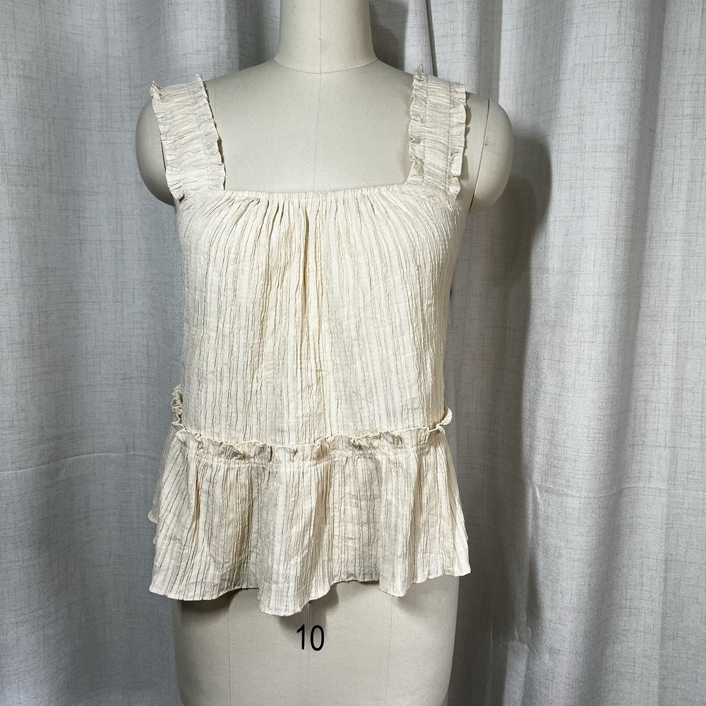 Anthropologie Current Air Small Petite Tank‎ Top Ruffled Crinkle Peplum Cream